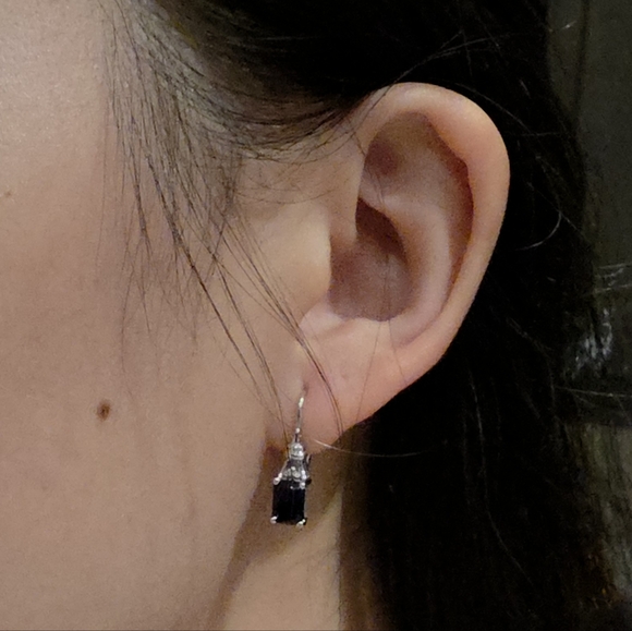 14K White Gold Blue Drop Earrings - Picture 3 of 5